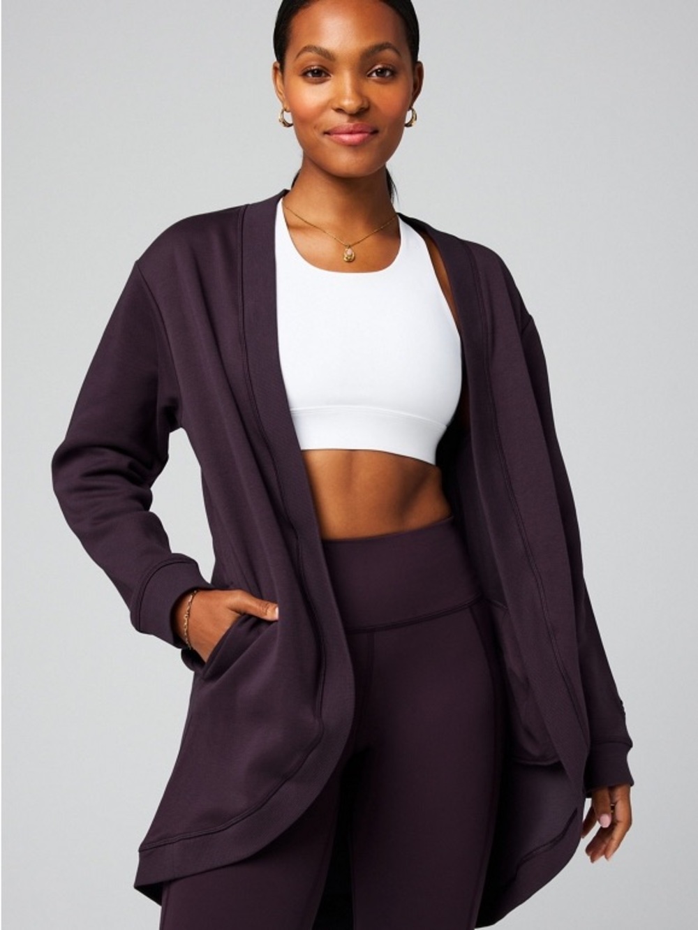 Fabletics Cozy Fleece Cardigan in Plum